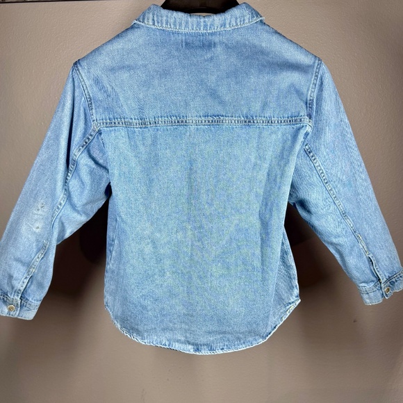 Women's Zara Light Blue Wash Denim Button Down Shirt with Snap Buttons - Picture 3 of 9